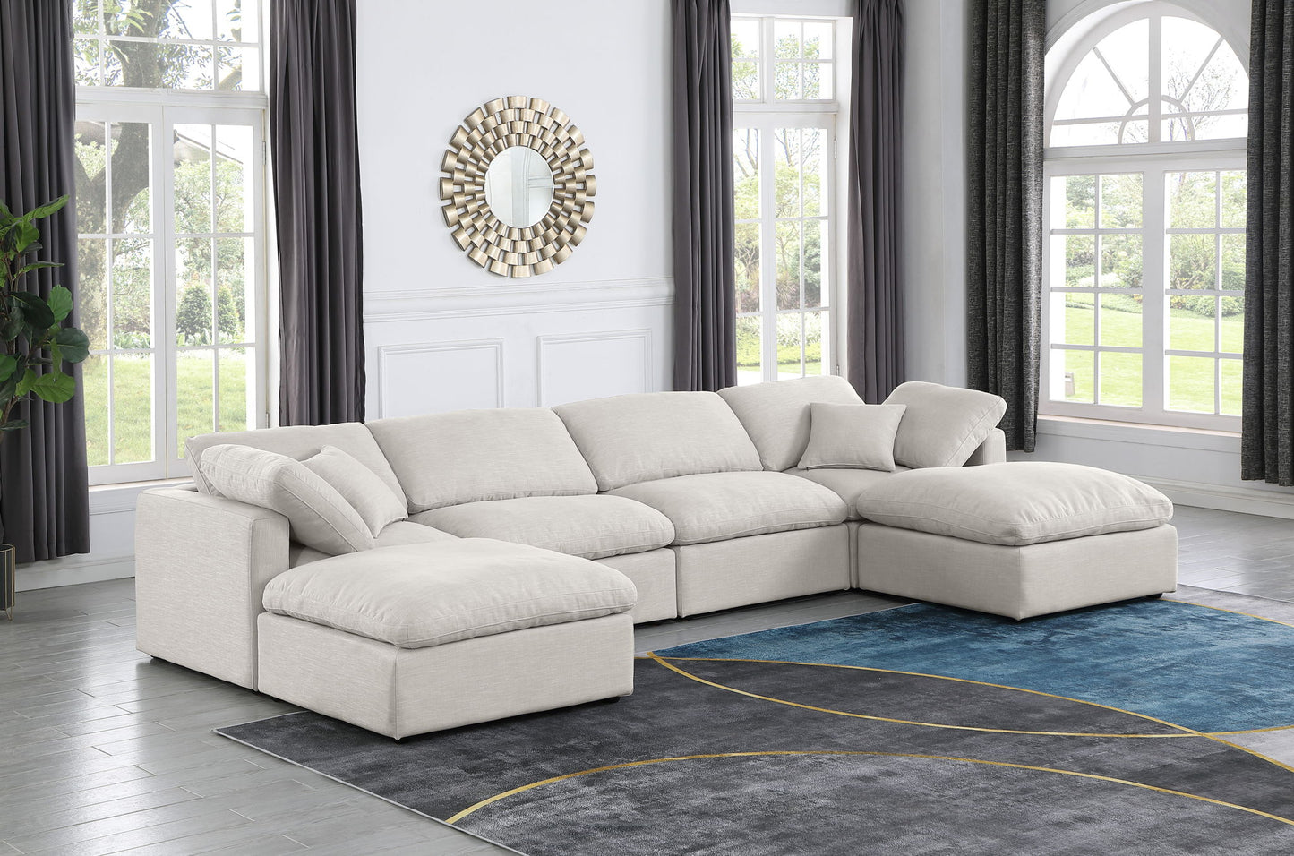 Indulge - Linen 6 Piece Modular Double Chaise Sectional