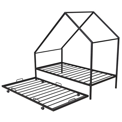 Twin Size House Bed With Trundle - Black