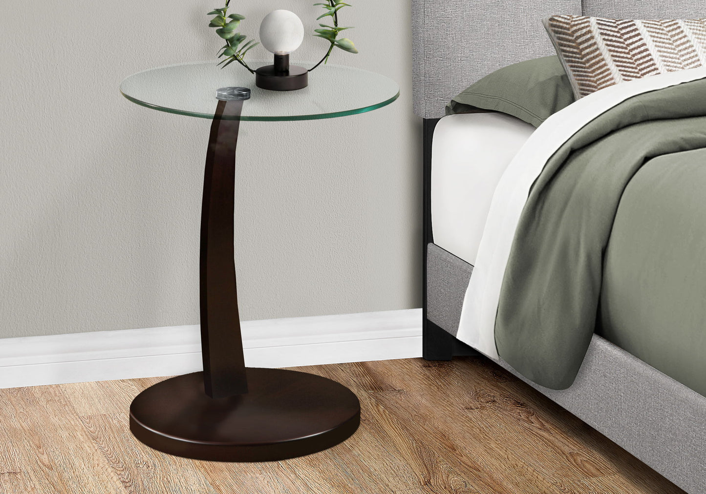 C-Shaped Accent Table Tempered Glass For Living Room - Espresso