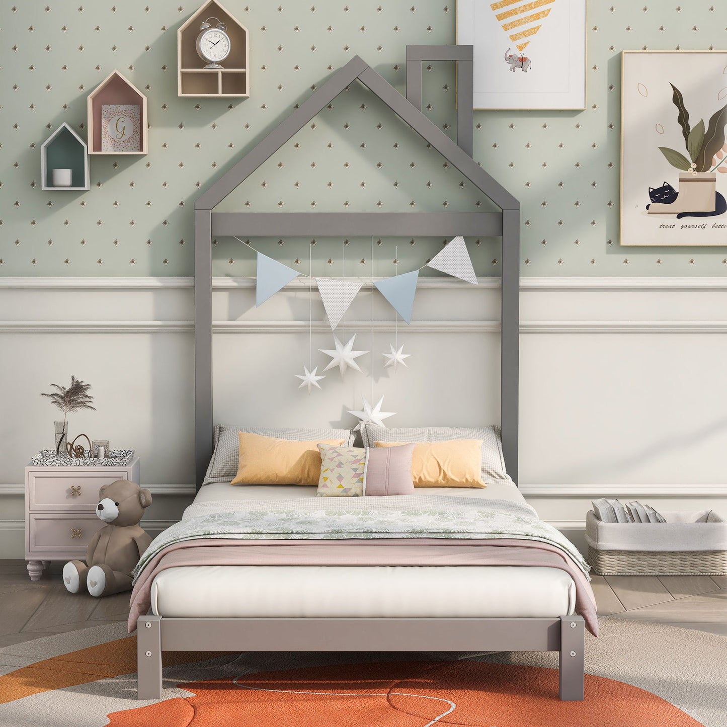 Platform Bed With House Shaped Headboard