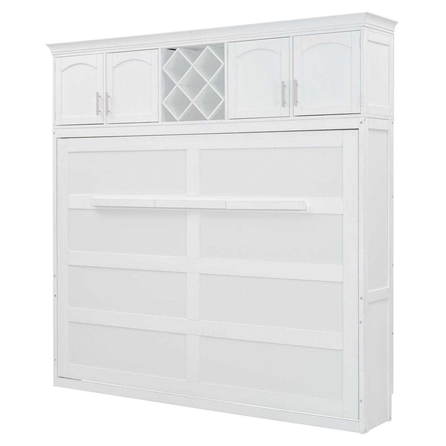 Queen Size Murphy Wall Bed With Top Cabinets & Wine Rack - White
