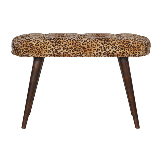 Leopard Print Deep Button Bench - Walnut