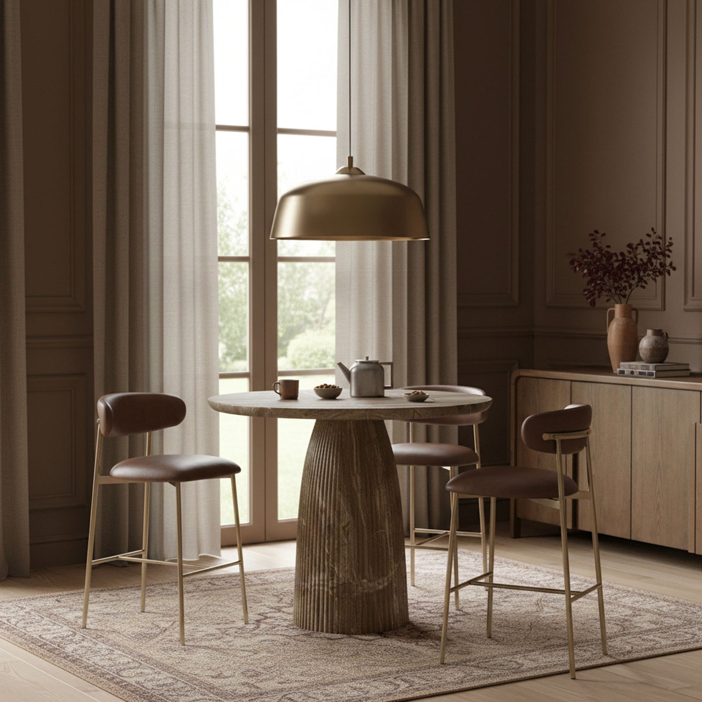 Lupita - Vegan Leather Upholstered Bar Stool With Brushed Gold Frame (Set of 2)