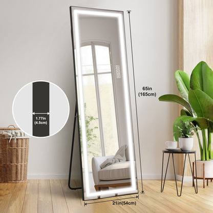 Full-Length Vertical Mirror With LED Light, Dimming Wall Mirror With Frame