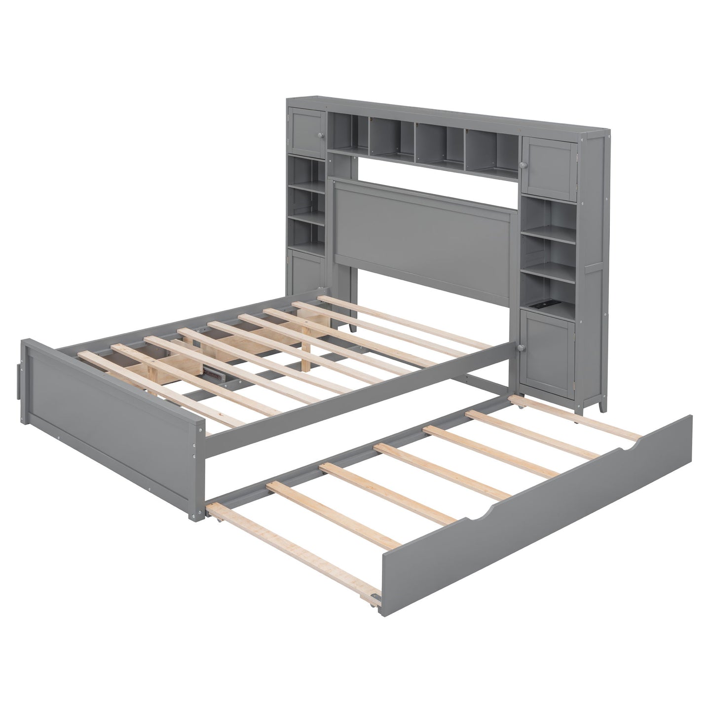 Bed With All In One Cabinet, Shelf And Sockets, Trundle