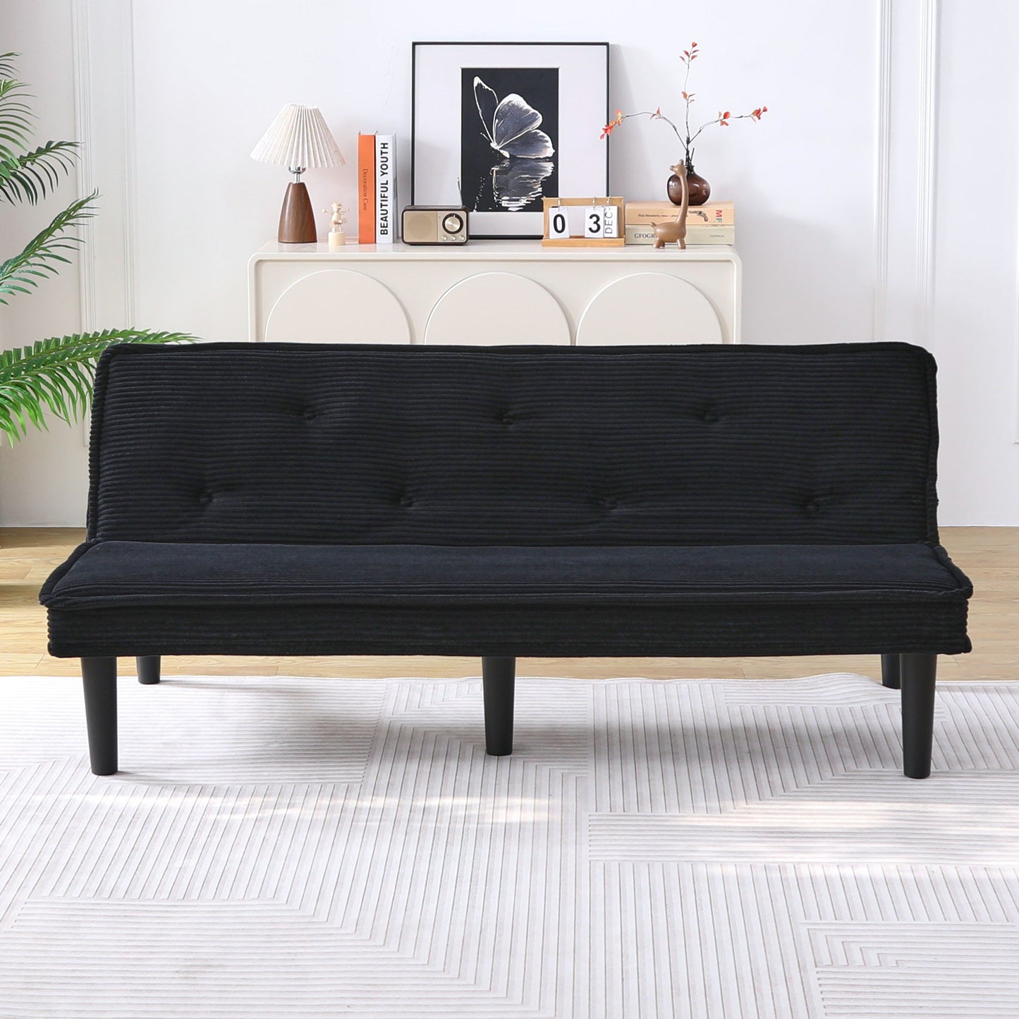 Versatile Corduroy Sofa Bed With Solid Wood Frame