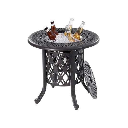 Side Table With Removable Ice Bucket, Hand Brushed Finish, Food Grade Bucket For Indoor & Outdoor Use - Antique Bronze