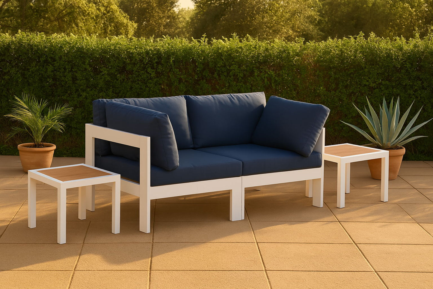 Nizuc - Outdoor Patio 2 Seat Modular Sofa With White Frame