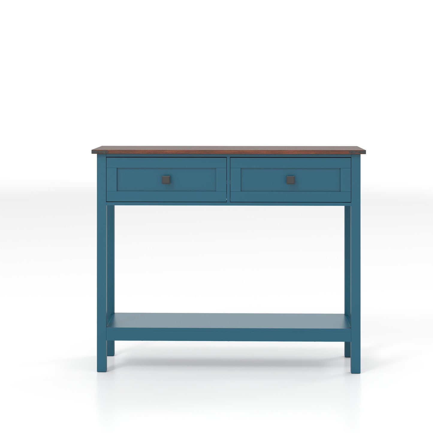 Farmhouse Style Console Table With 2 Drawers And Bottom Storage Shelf