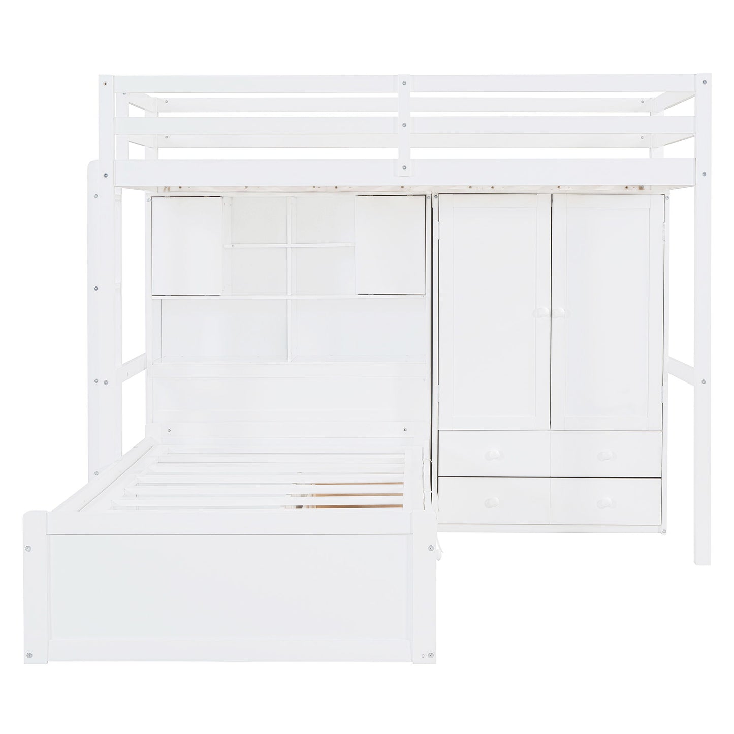 Bunk Bed With Drawers, Wardrobe, Storage Shelves And Hydraulic