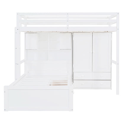 Bunk Bed With Drawers, Wardrobe, Storage Shelves And Hydraulic