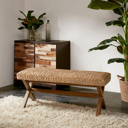 The Bench With Water Hyacinth Seat And Mahogany Base - Brown