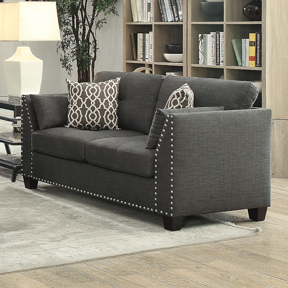 Laurissa - Loveseat With 4 Pillows - Light Charcoal Linen