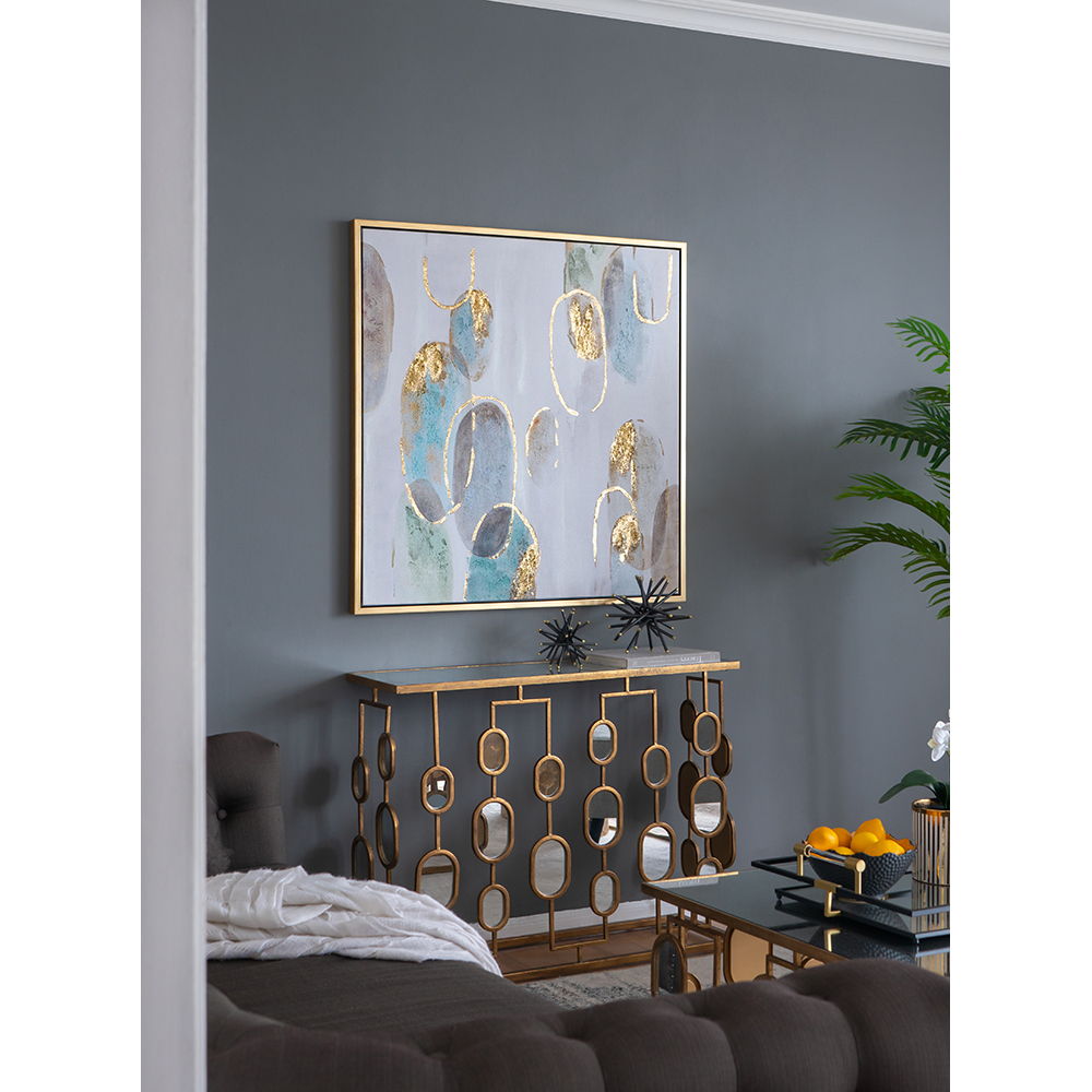 Modern Oil Painting, Square Framed Wall Art For Living Room Dining Room - Multicolor