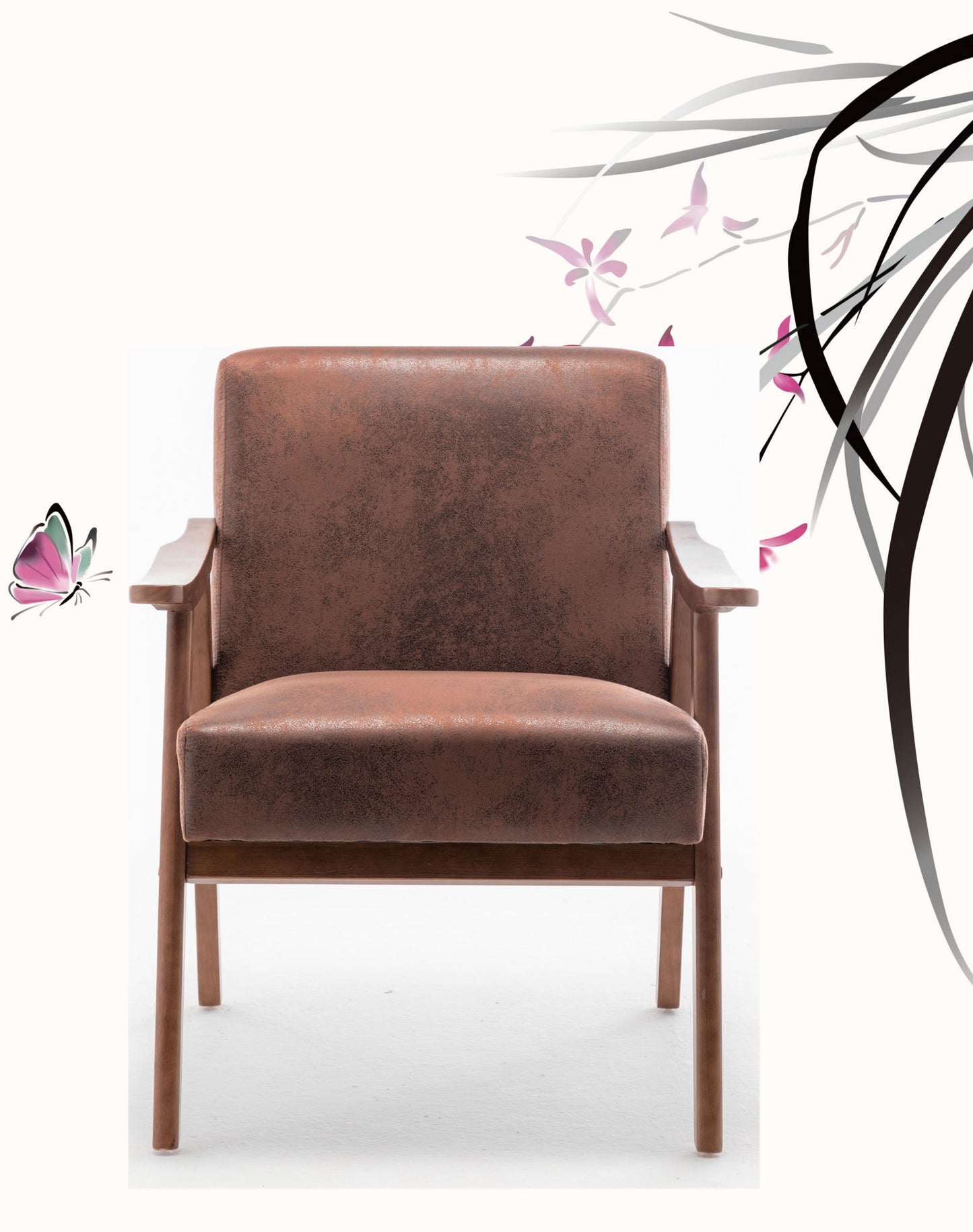 Accent Chair, Classic Mid Century Modern For Extra Seating - Light Brown