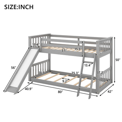 Twin Over Twin Bunk Bed With Convertible Slide And Ladder - Gray