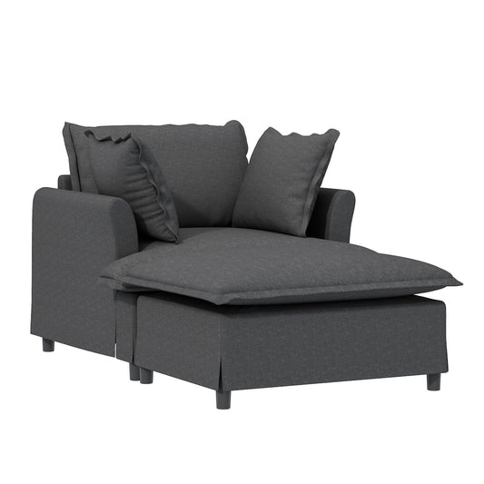 Oversized Chaise Lounge Indoor Single Sofa Bed With Wide Seat, Upholstered Lazy Sleeper Armchair With Movable Ottoman Reading Couch Set - Gray