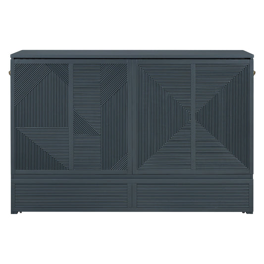 Queen Size Murphy Bed With Large Drawer, USB Ports And Outlets - Gray