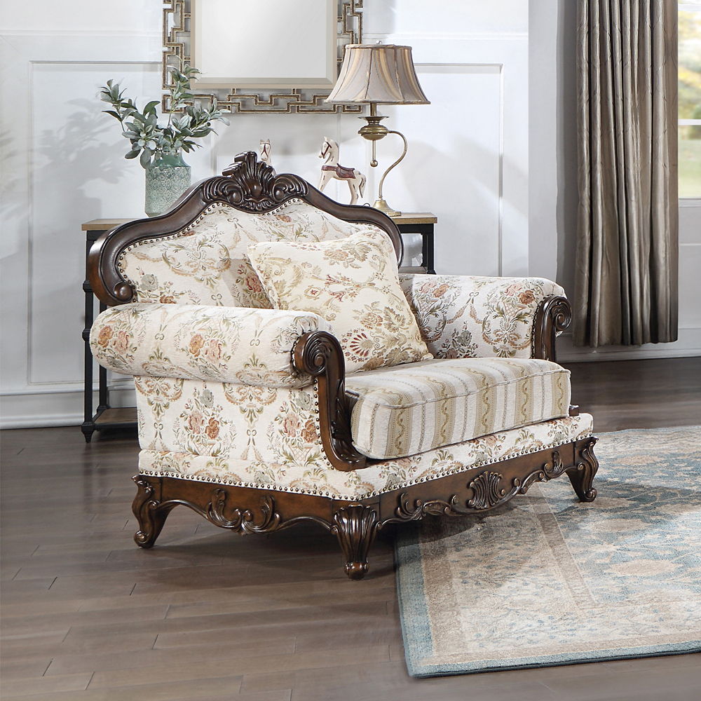 Nayla - Chair With Pillow - Pattern Fabric & Cherry