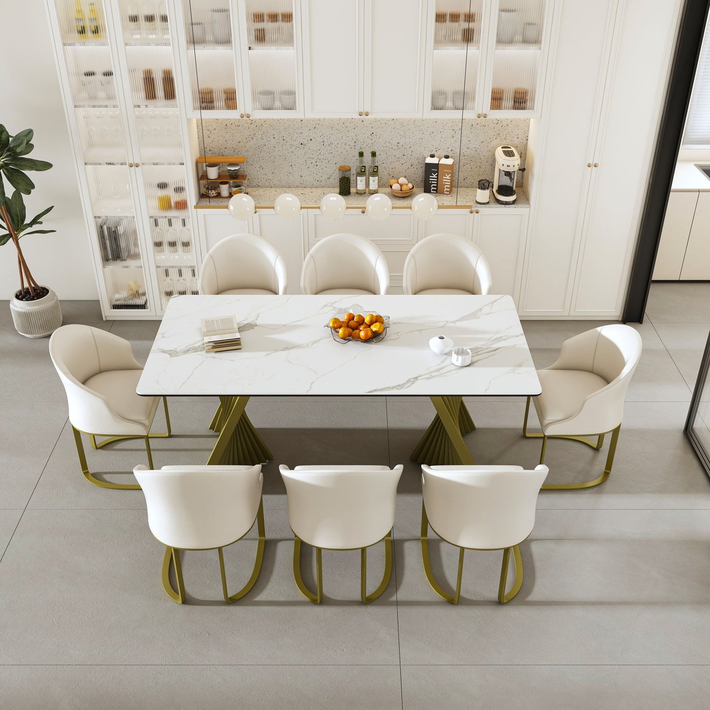 Modern Rectangular Kitchen Table With Steel Table Feet And Chairs