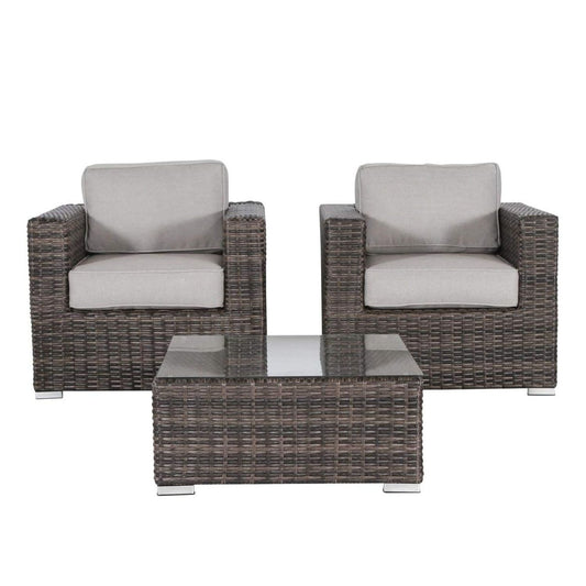 3 Piece Patio Sofa Set, Resort Grade Outdoor Seating With Cushioned Comfort - Brown