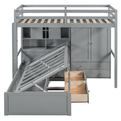 Bunk Bed With Drawers, Wardrobe, Storage Shelves And Hydraulic