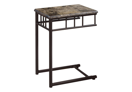 C-Shaped Accent Table Marble Look For Living Room - Espresso