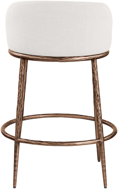 Ferro - Linen Textured Performance Fabric Upholstered Counter Stool - Cream / Brushed Bronze