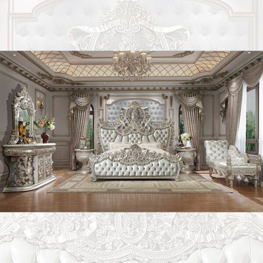 HD-8088 - 4 Piece Eastern King Bedroom Set - Silver With Gold Highlight