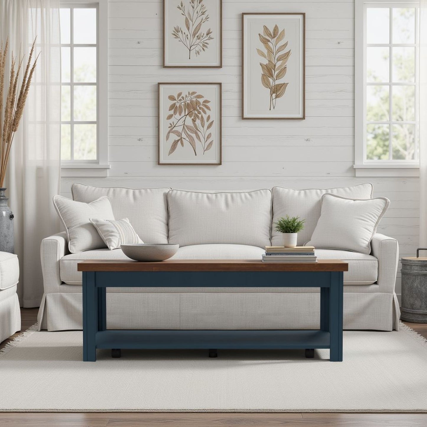 Chairside Table - Blue Denim / Whiskey