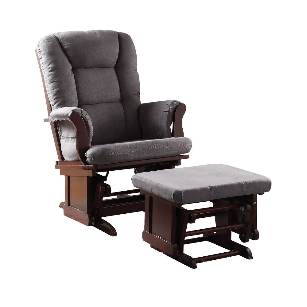 Aeron - Glider Chair & Ottoman - Gray Microfiber & Cherry