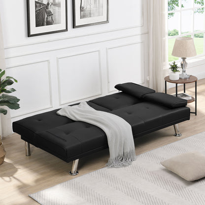 Modern Sofa Bed With Armrest 2 Holders, Wood Frame & Stainless Leg