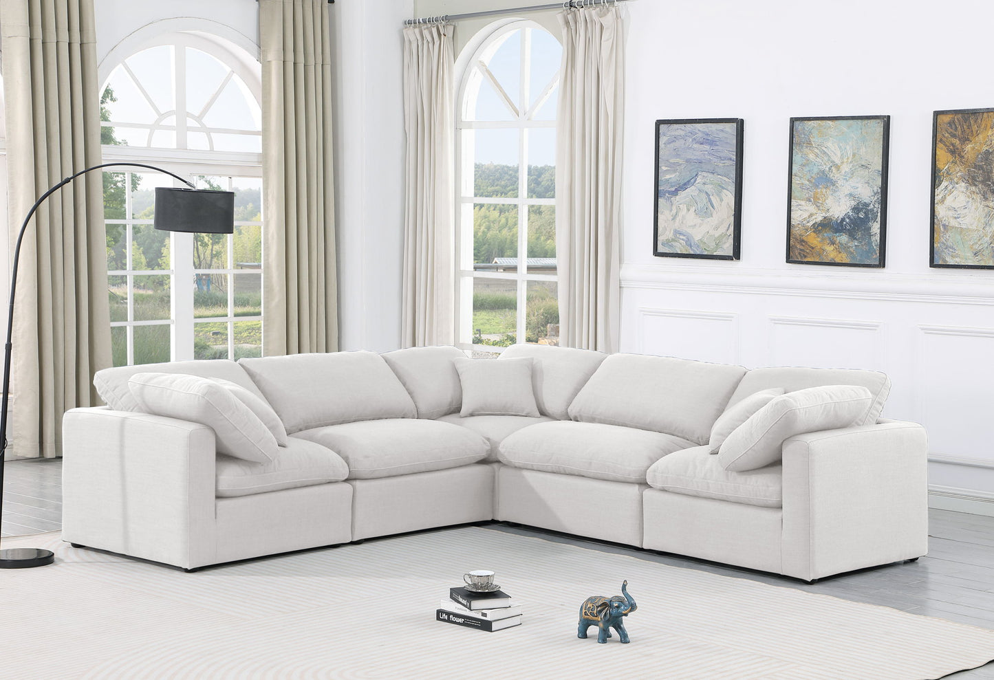 Indulge - Linen 5 Piece Modular Corner Sectional - White