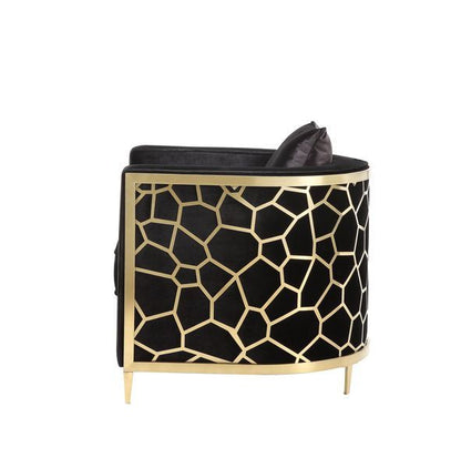 Fergal - Sofa With 4 Pillows - Black Velvet & Gold