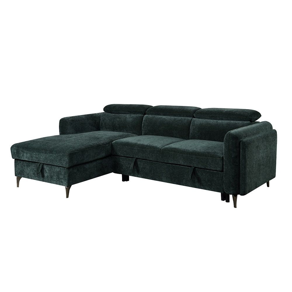 Zadok - Sectional Sofa With Sleeper & Storage - Green Chenille