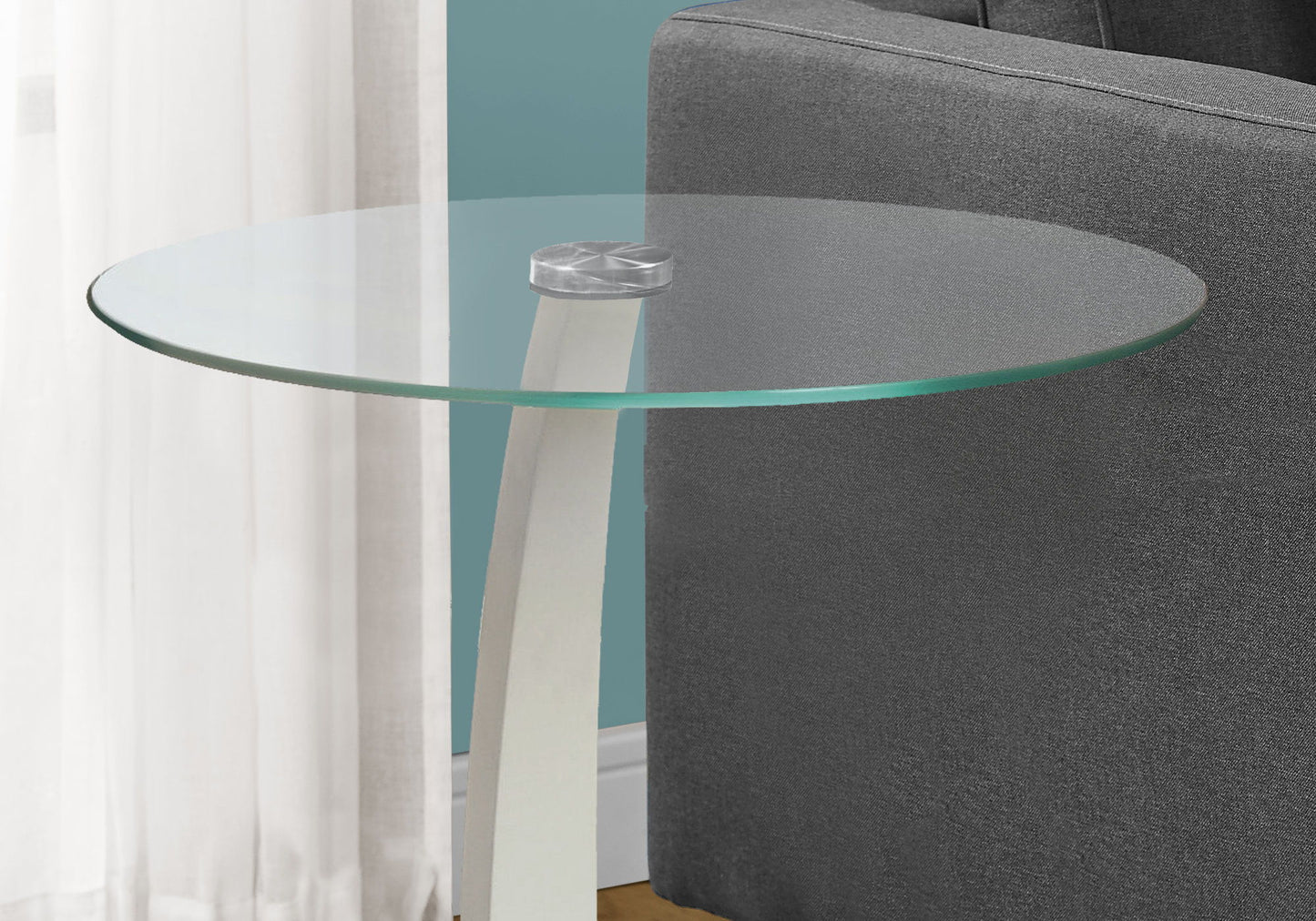C-Shaped Accent Table Clear Tempered Glass For Living Room - White