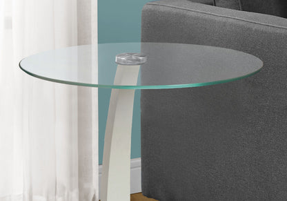 C-Shaped Accent Table Clear Tempered Glass For Living Room - White
