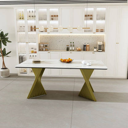 Modern Rectangular Kitchen Table With Steel Feet For 4 8 People - White