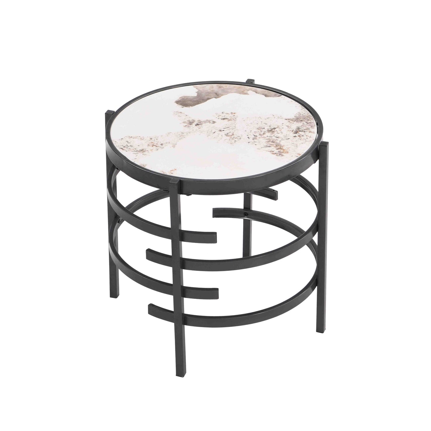 Round Table With Sintered Stone Top And Sturdy Metal Frame