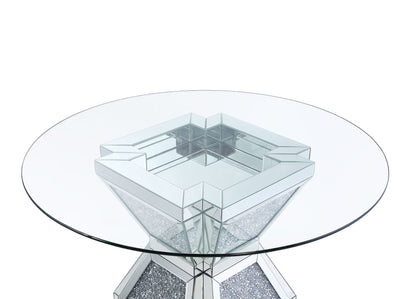 Noralie - 31" Dining Table - Clear Glass, Mirrored & Faux Diamonds