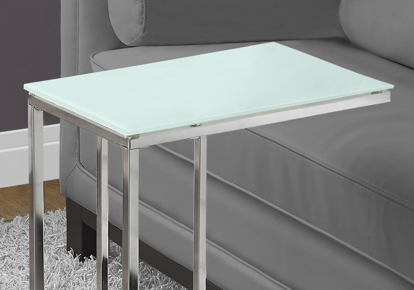 C-Shaped Accent Table Tempered Glass For Living Room - Chrome