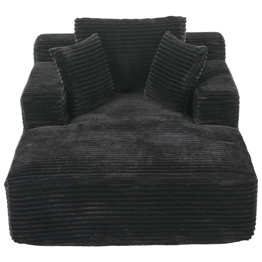 Modern Corduroy Chaise Lounge Sofa Bed With Removable Pillows, Upholstered Sleeper Sofa - Black