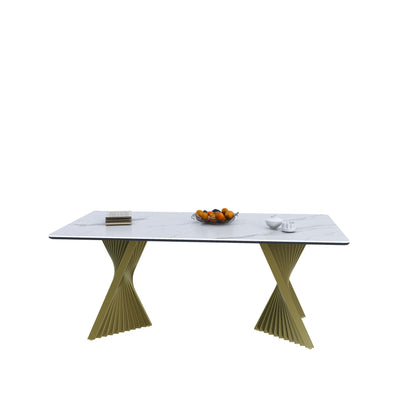 Modern Rectangular Kitchen Table With Steel Feet For 4 8 People - White