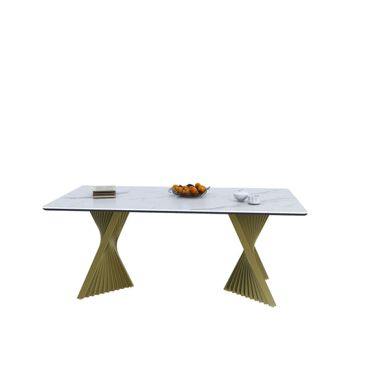 Modern Rectangular Kitchen Table With Steel Feet For 4 8 People - White