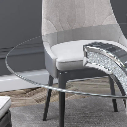 Round Glass Pedestal Dining Table With Tempered Glass Top - Silver