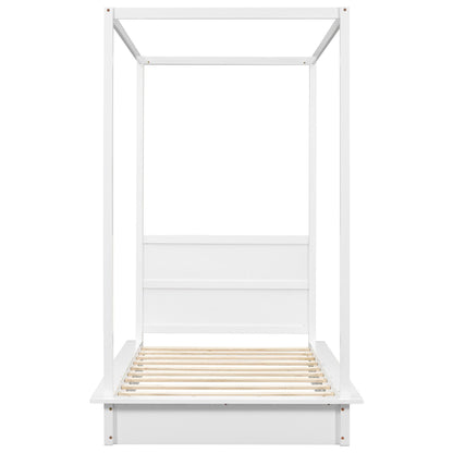LED Canopy Bed, Canopy Platform Bed With Support Slats, No Box Spring Needed