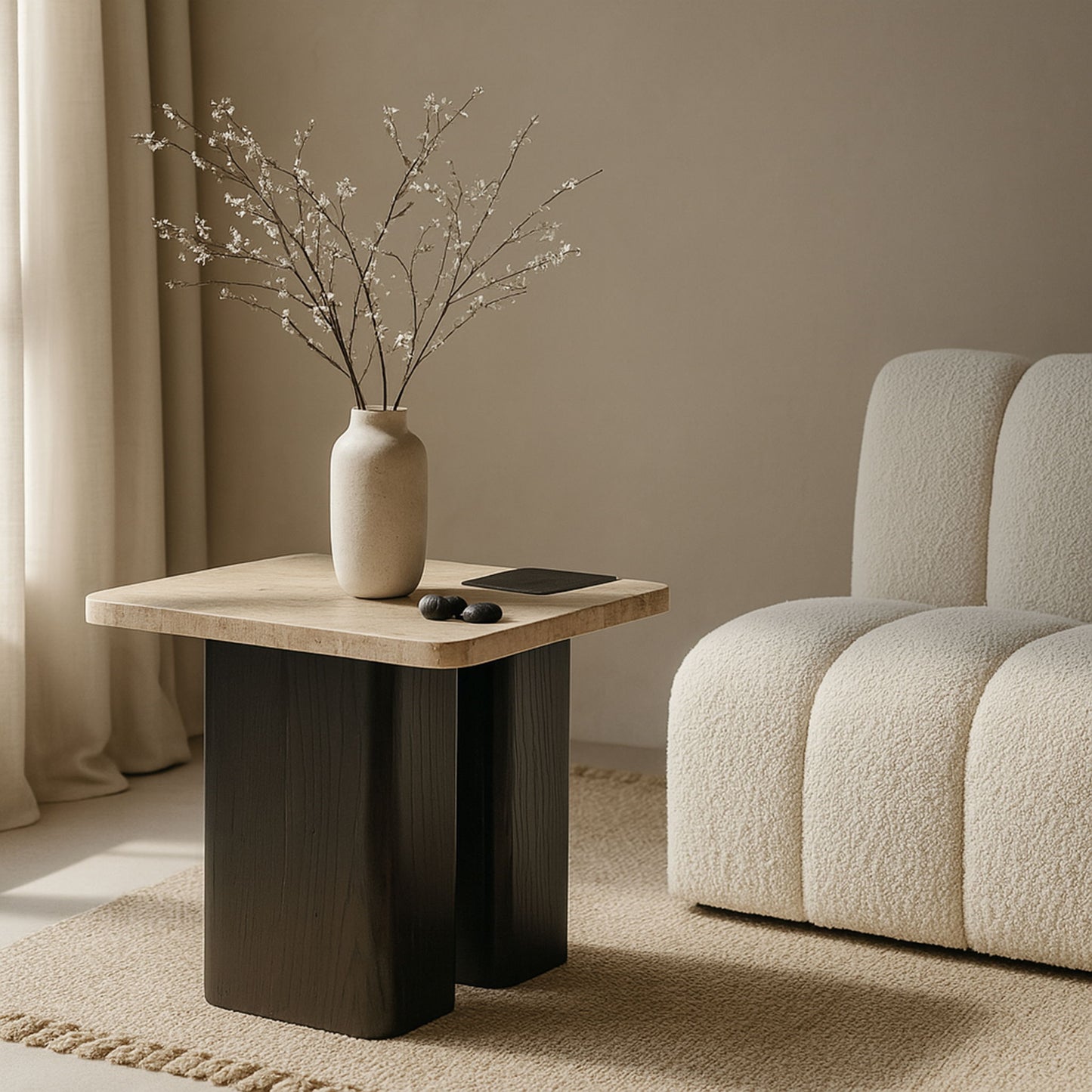 Ravenna - Genuine Travertine Top And Oak Wood Base Table