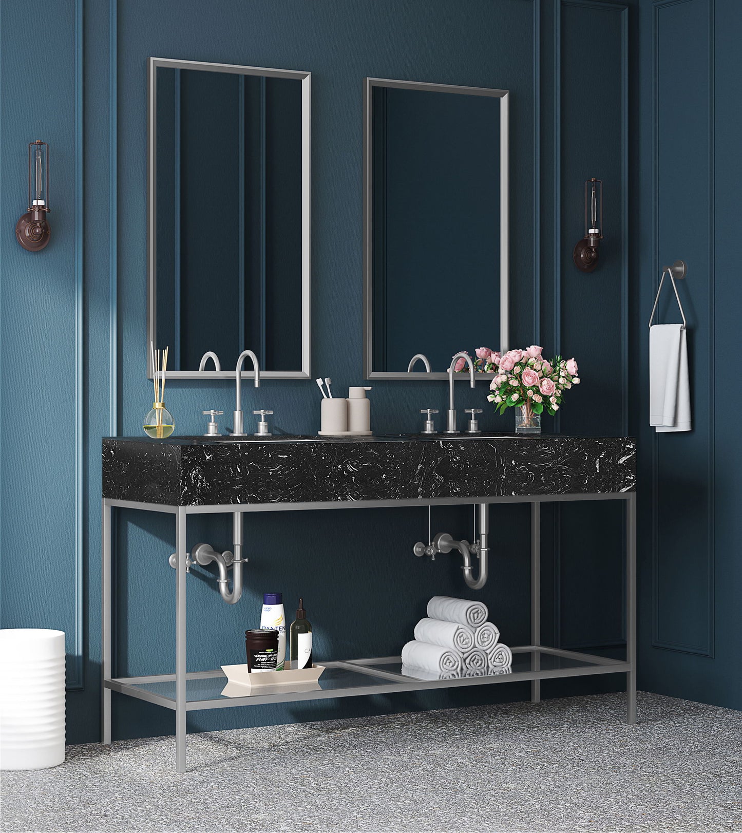 Marmo - Engineered Marble Bathroom Vanity With Chrome Base