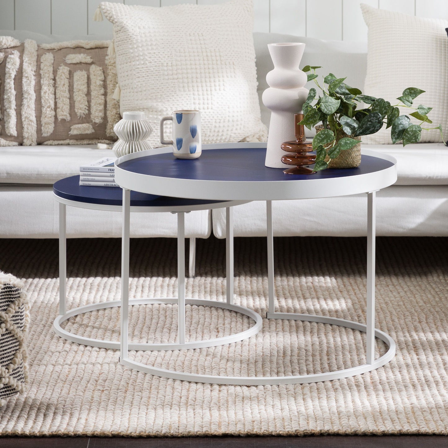 Contemporary Gallery Top Round Nesting Coffee Table Set