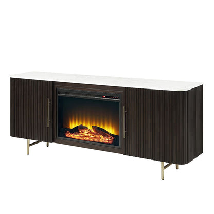 Clayten - Server With Marble Top & Fireplace - White & Espresso